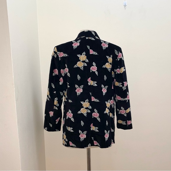 Vintage Black Velvet Gypsy Witchy Etherial Fairie Floral Rose Blazer Size M/L - Picture 4 of 11